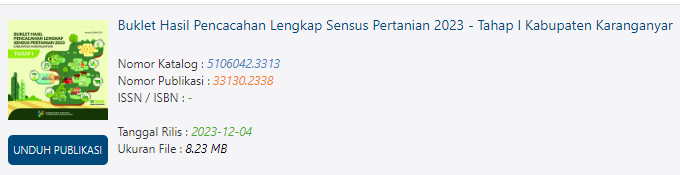 bps_karanganyar's tweet photo. Buklet Hasil Pencacahan Lengkap Sensus Pertanian 2023 - Tahap I Kabupaten Karanganyar
https://t.co/daQmPzIykx https://t.co/PkpRHjfZdJ
