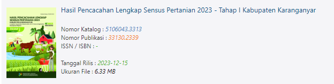 bps_karanganyar's tweet photo. Hasil Pencacahan Lengkap Sensus Pertanian 2023 - Tahap I Kabupaten Karanganyar
https://t.co/KVo6uglgmN https://t.co/nY2sEp0QpN