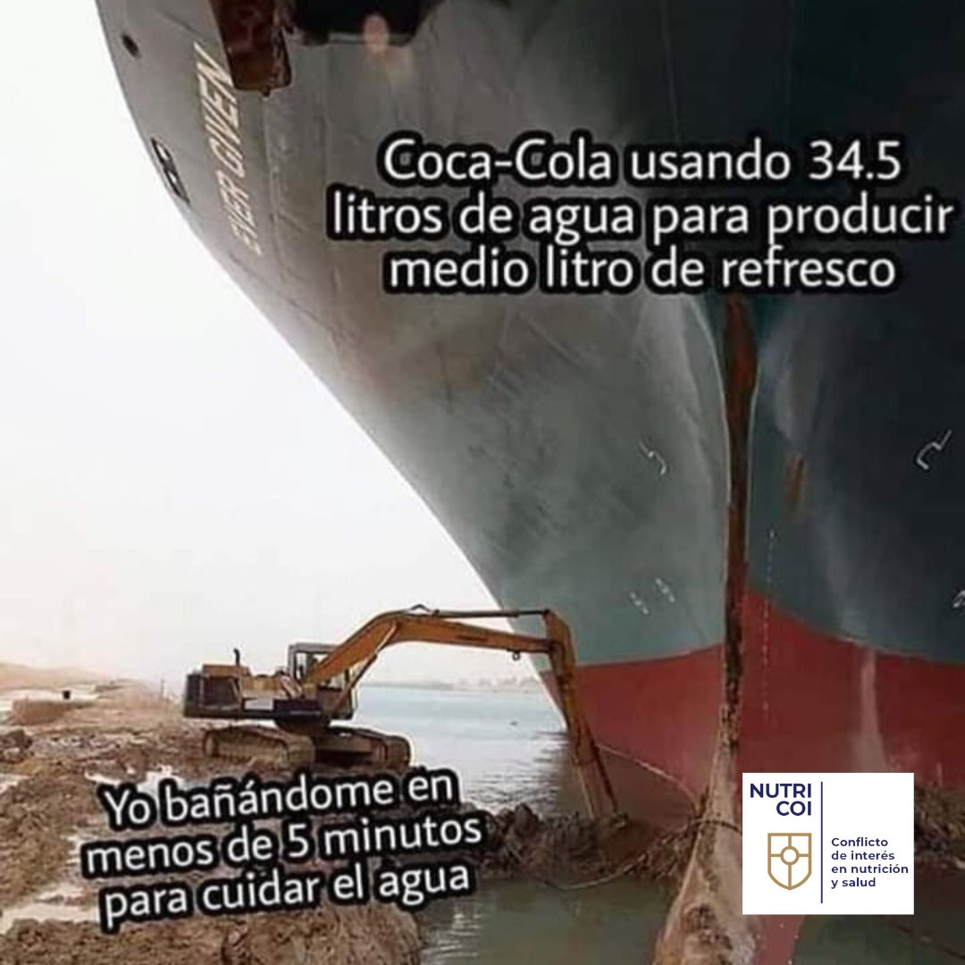 NutriCOI's tweet image. ¿Sabías que se necesitan 34.5 lt de agua para producir medio litro del #refresco? 

Además, son las empresas de bebidas azucaradas las que más cantidad de agua desperdician en nuestro país, siendo privilegiados intereses privados por encima del derecho al #Agua 😣