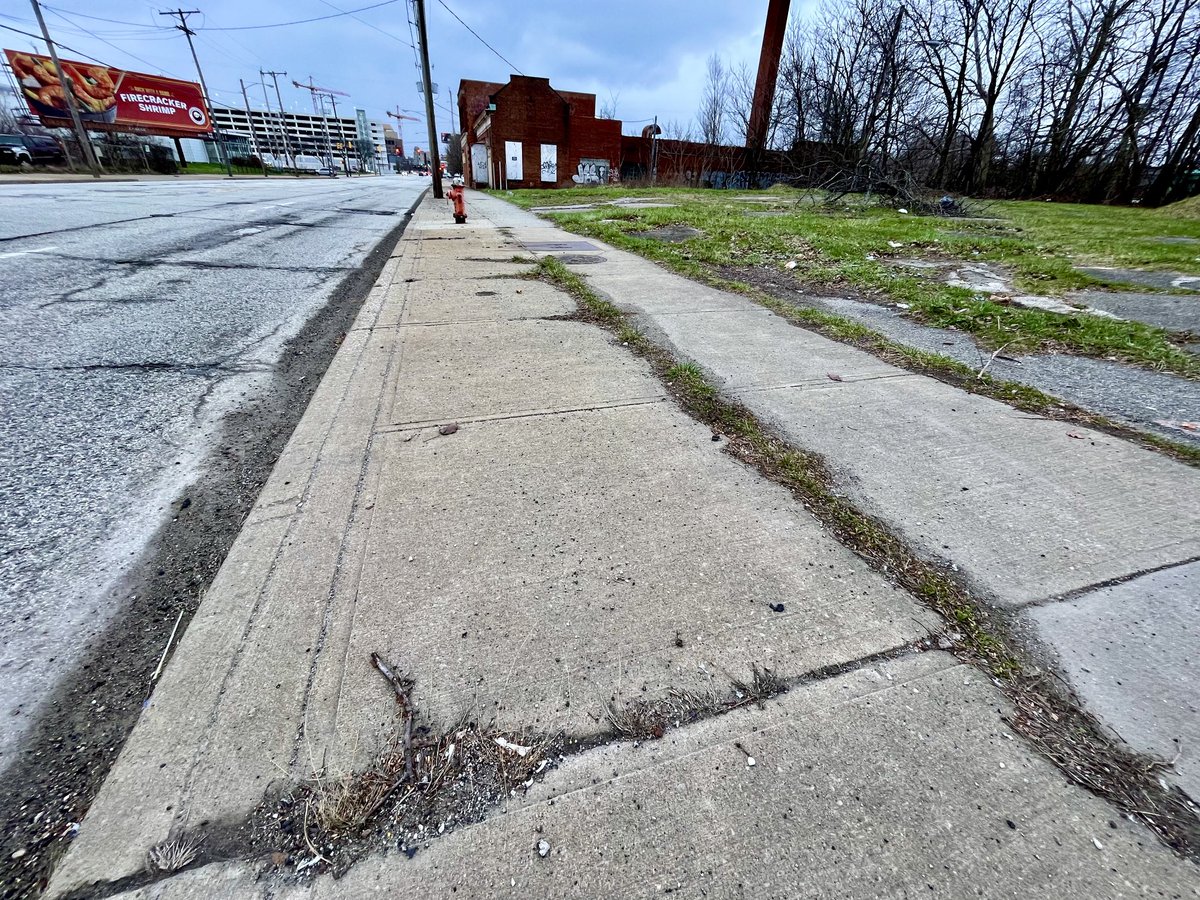 Are you sick and tired of looking at too-wide, sad, beat sidewalks like this on corridors like Carnegie Ave? Good. Because we’re going to tear this out and add upwards of 14k sqft of tree lawn and street trees between E. 79-MLK as part of the next phase of the roadway project.