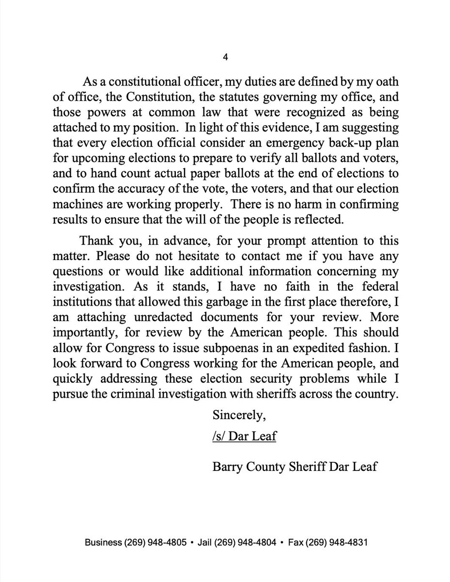 BREAKING: Barry County, Michigan, Sheriff Dar Leaf has allegedly notified Rep. Jim Jordan, claiming that his office has been investigating criminal acts related to the 2020 election and they have some damning evidence.

"My office has come into possession of evidence that foreign