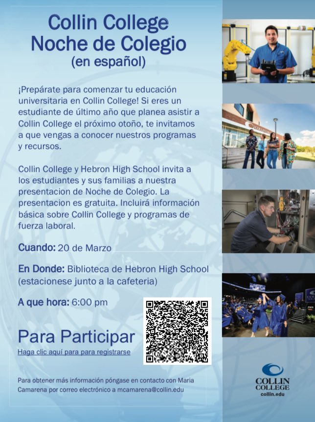 Si eres un estudiante de último año que planea asistir a Collin College el próximo otoño, te invitamos a que vengas a conocer nuestros programa y recursos.