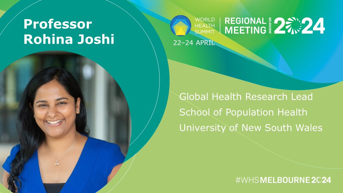 Meet our Speakers! Sax Institute Research Action Award winner @rohinajoshi brings her passion for low-cost healthcare models and health informations systems in resource poor regions to #WHSMelbourne2024. Read more about her at whsmelbourne2024.com/rohina-joshi @GlobalHlthUNSW