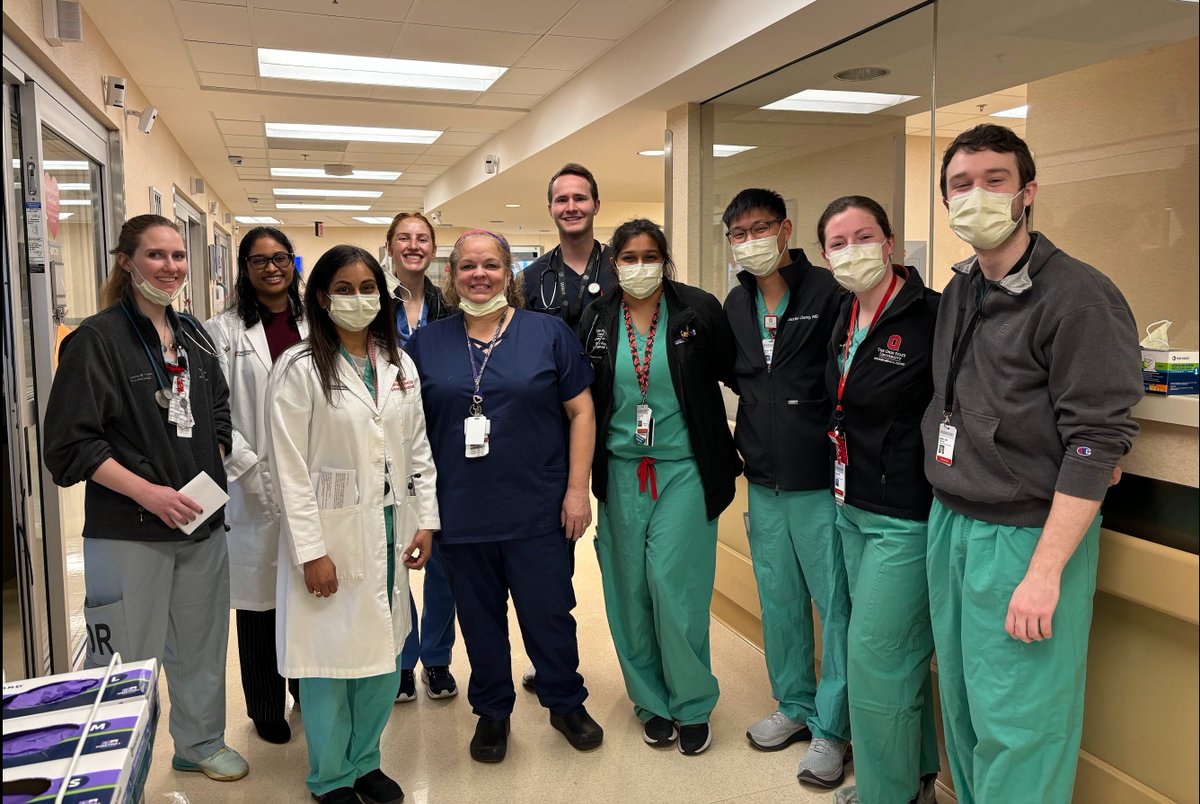Quick photo break on rounds today. Multi-disciplinary team rounds are essential for quality patient care and team well-being. #collegiality #TeamHuddles #HealthWorkerWellBeing #HWWBDay @theNAMedicine @drbreenheroes @OSUWexMed @OhioStateMed @OhioStateDHLRI