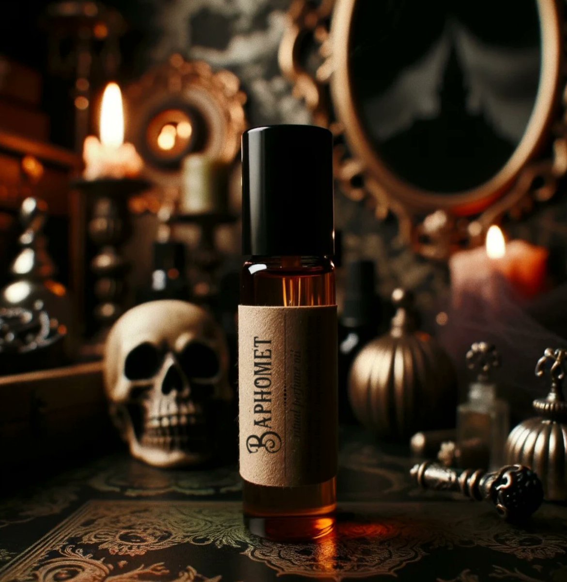 succumb to the dark allure of our 'baphomet' roll-on perfume oil.

each application reveals a tantalizing play of shadow and scent—smoldering ash intertwines with the hypnotic charm of night blooms, while a murmuring vapor of absinthe teases the senses...
baphometandco.com