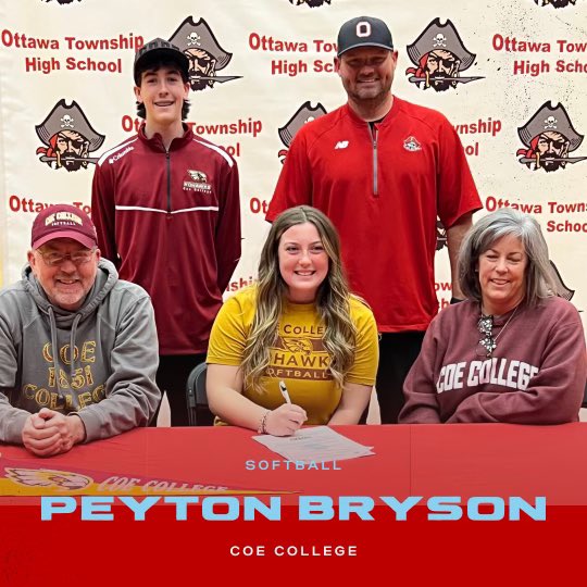 OTHS_Softball's tweet photo. Tonight we celebrate Kendall Lowery (Heartland CC) and Peyton Bryson (Coe College).  We are proud of you both! https://t.co/nefQRi55A2