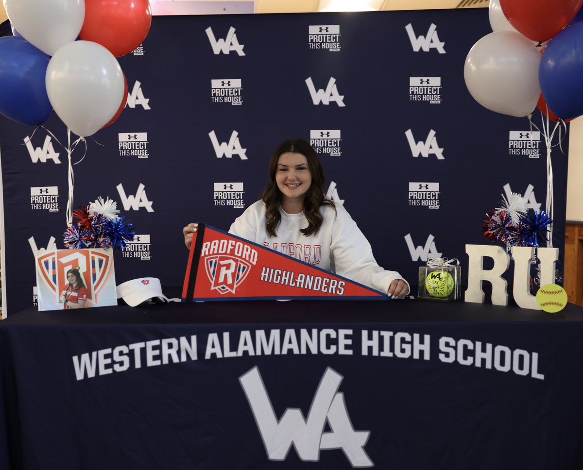 DubASoftball's tweet photo. Big smiles on signing day! Congratulations to @KaraAlday for making her commitment to Radford University official at tonight’s signing ceremony. Your WA Softball family is so incredibly proud of you and extremely excited-keep doing BIG things the remainder of your senior season! https://t.co/e4U6iDNa3f