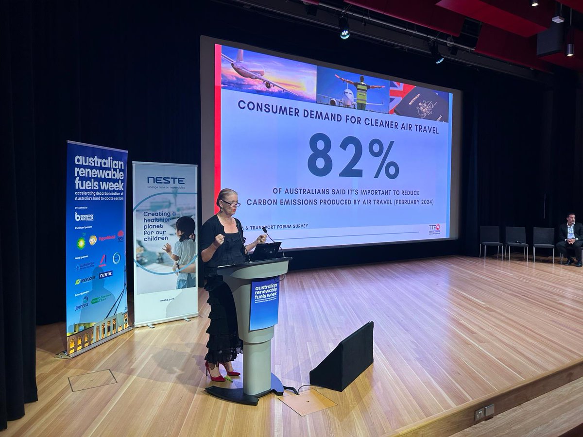 🌳✈️Did you know the overwhelming majority of Australians want cleaner, greener air travel? Our CEO @MargyOsmond discussed why Australia must invest in Sustainable Aviation Fuel at the Australian Renewable Fuels Week 2024 conference in Canberra. Thanks to @BioenAustralia👏