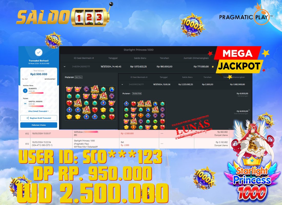 Saldo123com's tweet photo. STARLIGHT PRINCESS 1000, SI CANTIK KALO UDH LEDAKIN PETIRNYA LANGSUNG AUTO MELEDAK JPNYA CUMA MODAL 950K BISA CAIR SAMPAI 2.5 JUTA.

LINK RESMI:
📌 https://t.co/JU5GowcD70

SALDO123, MENANG BERAPAPUN PASTI DI BAYAR TUNTAS !!  

#Saldo123 #situs123 #starlightprincess #jp #gacor https://t.co/HpbM8zF6hX