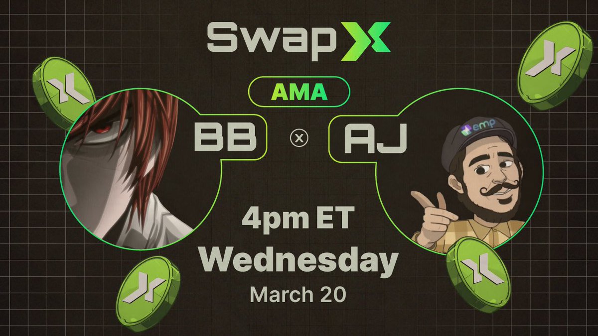 Exciting news! Our first-ever SwapX AMA is coming up, and we're teaming up with our good friends at <a href="/sparkswap_/">Nyi Nyi</a>/<a href="/EmpMoneyBSC/">Tashawna Sheenah</a> for an exclusive session ⚡️

Join us as we dive into the ins and outs of SwapX, explore the potential of XNFTs, and share details on our exciting
