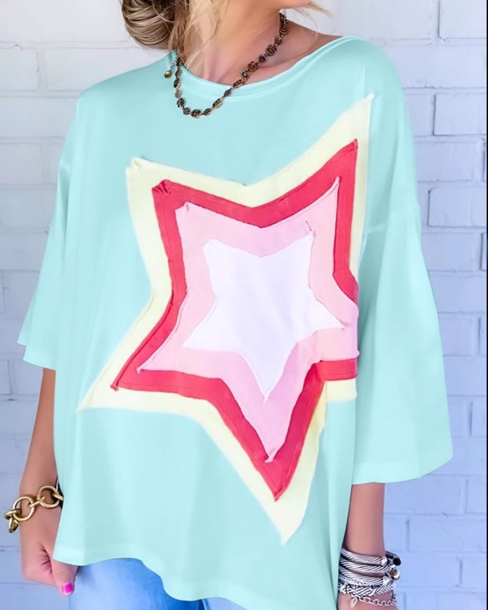 Shine bright like a star in our Moonlight Jade Star T-shirt!This celestial-inspired tee is perfect for adding a touch of magic to your wardrobe! #MoonlightJade #StarTee #CelestialFashion #StarryNight #FashionMagic #OOTD #FashionInspo #CosmicStyle #TrendyTees #StylishComfort #Shop