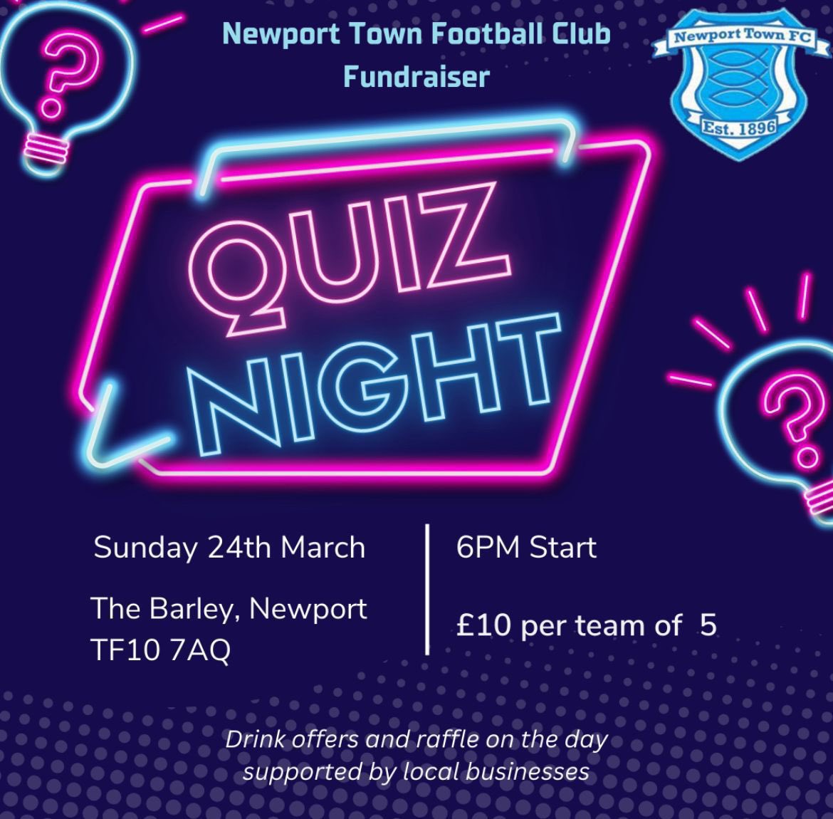 Come down and support the club at The Barley for Quiz Night!! 🍺💙 Drink offers and raffles up for grabs!🐟🐟🐟 #quiznight #upthetown #threefishes