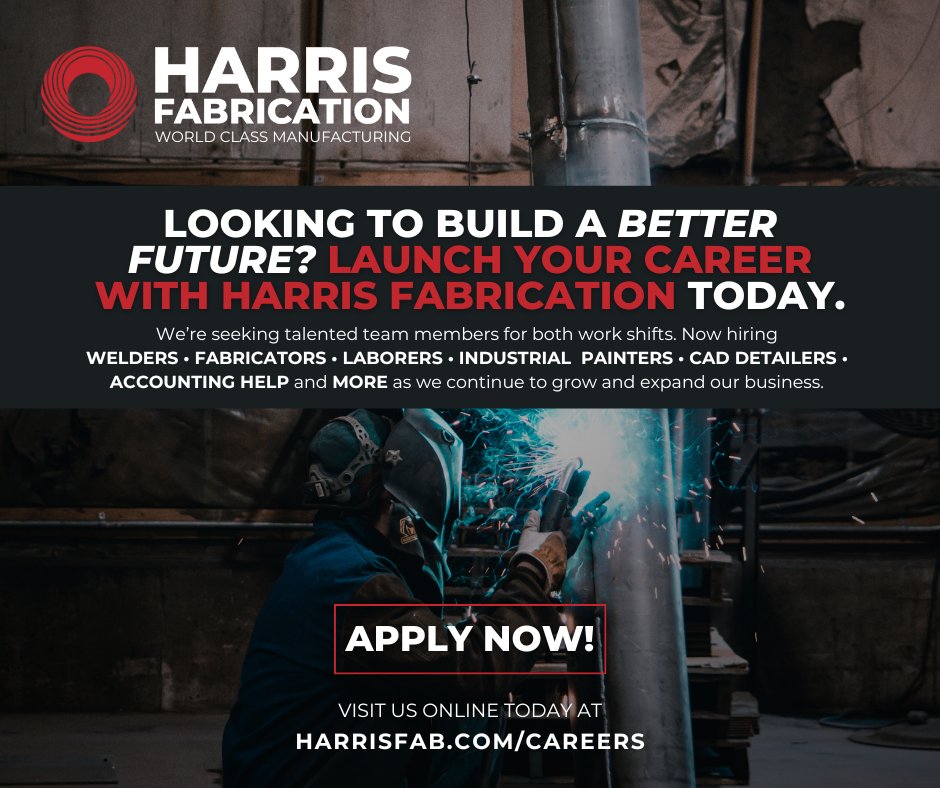 TheHarrisFab's tweet image. If you're looking for an incredible workplace culture on a growing team, Harris Fabrication is the place for you! Apply today in person at 2520 N Kansas Avenue, or online at harrisfab.com/careers

#topekajobs #employment #kansasjobs #family #hustle #opportunity