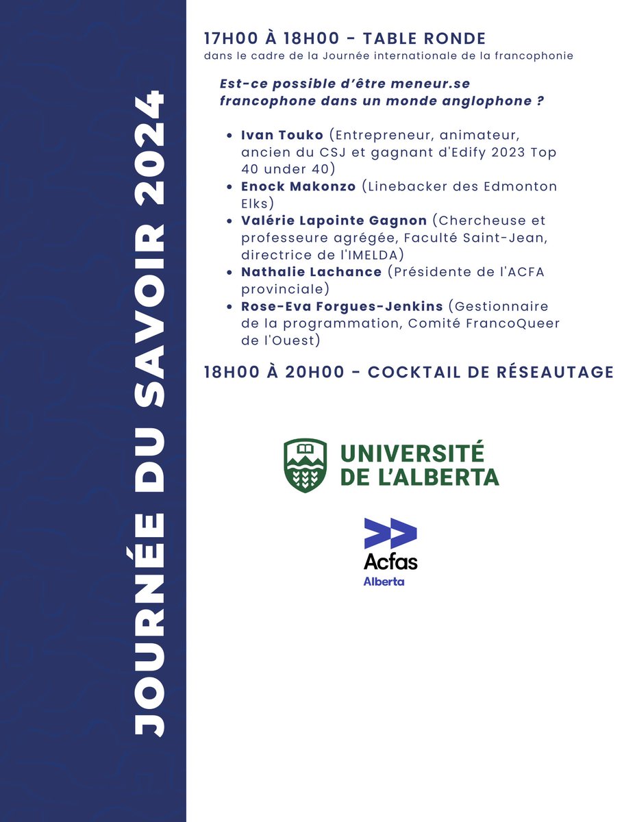 Voici le programme de la journée du savoir qui aura lieu ce mercredi 20 mars 2024. 

Veuillez vous inscrire via ce formulaire:  forms.gle/L1mEqSosmuuP96…