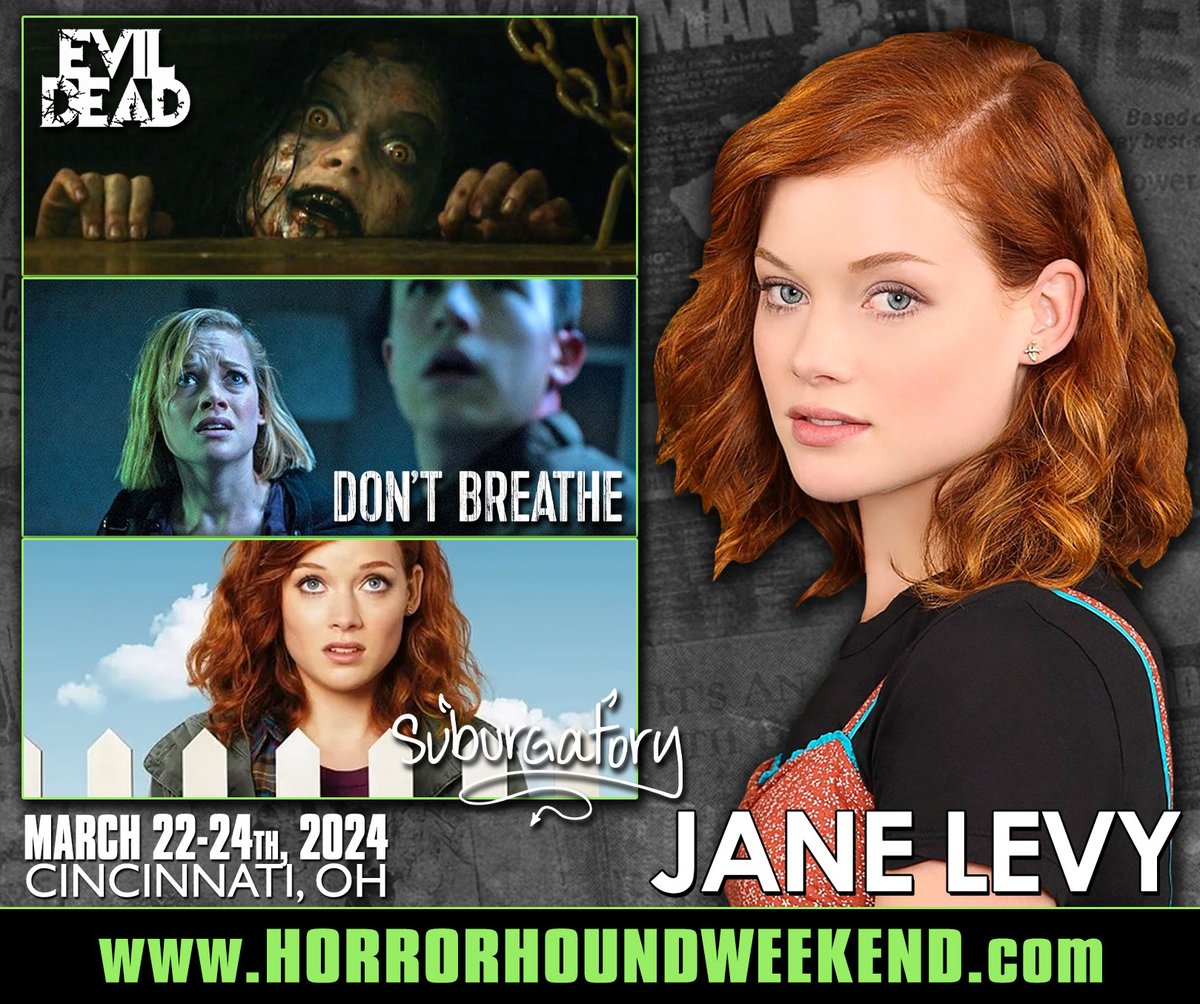 HorrorHound Weekend Cincinnati • March 22-24th, 2024! It's the final days for discounted tickets! Visit horrorhoundweekend.com! Come meet JANE LEVY! #cincinnati #horror #convention #icon #cincy #evildead #dontbreathe #suburgatory #troma #twinpeaks @jcolburnlevy