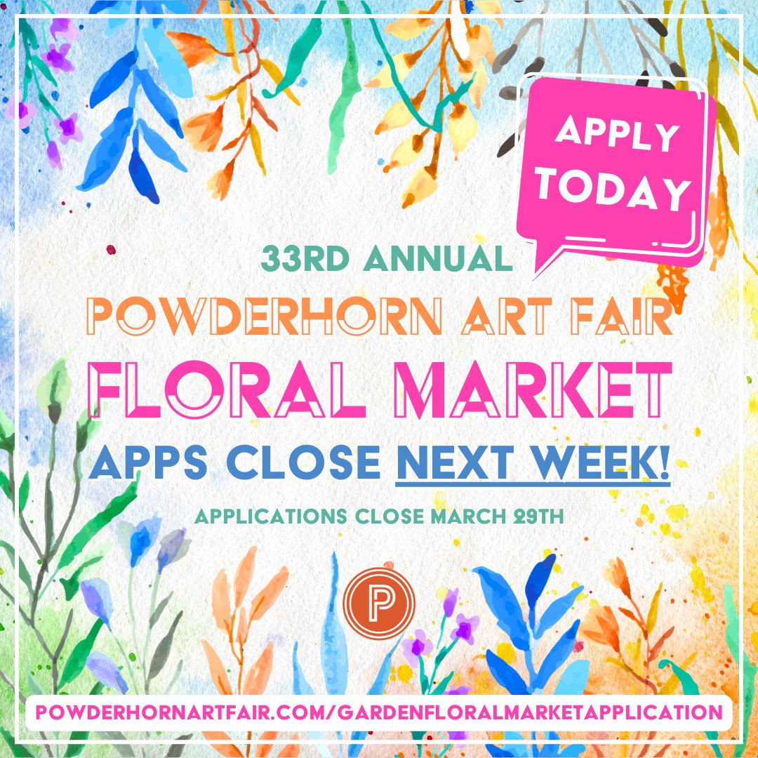 🪻Don’t delay! Our Garden &amp; Floral Market applications close next week. Don’t miss this chance to share your enchanting florals and greenery with 15,000 fairgoers. Apply today ➡️ powderhornartfair.com/gardenfloralma…

#PowderhornArtFair #PAF2024 #FloralMarket #ApplyNow