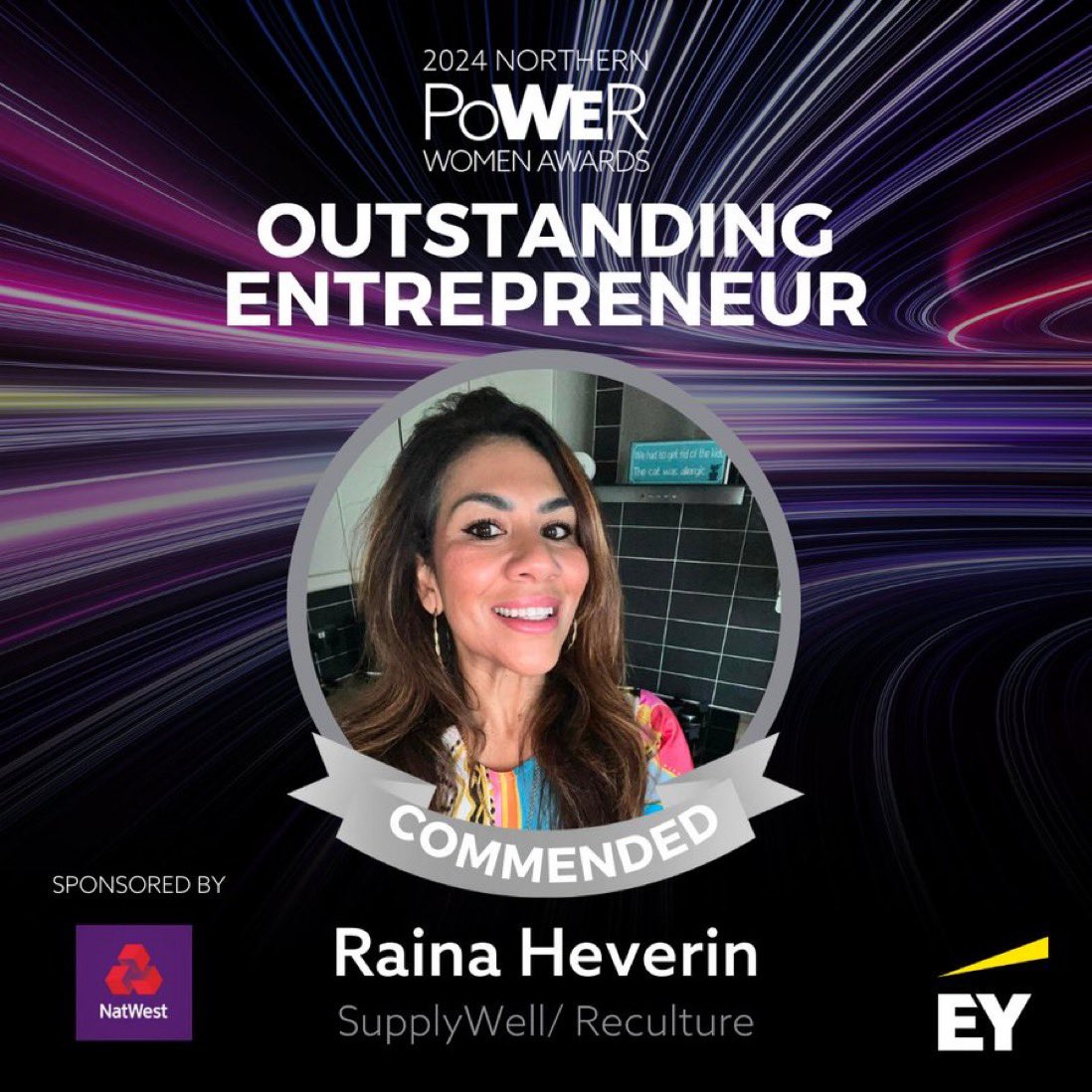 Raina Heverin is our commended Outstanding Entrepreneur!

Raina is a two-time founder, and part of the tech scale-up SupplyWell and also runs the business ReCulture.

Headline Sponsor: @ey_uki

Category Sponsor: @natwest_business

#NPWAwards <a href="/Raina1/">Raina Heverin</a>