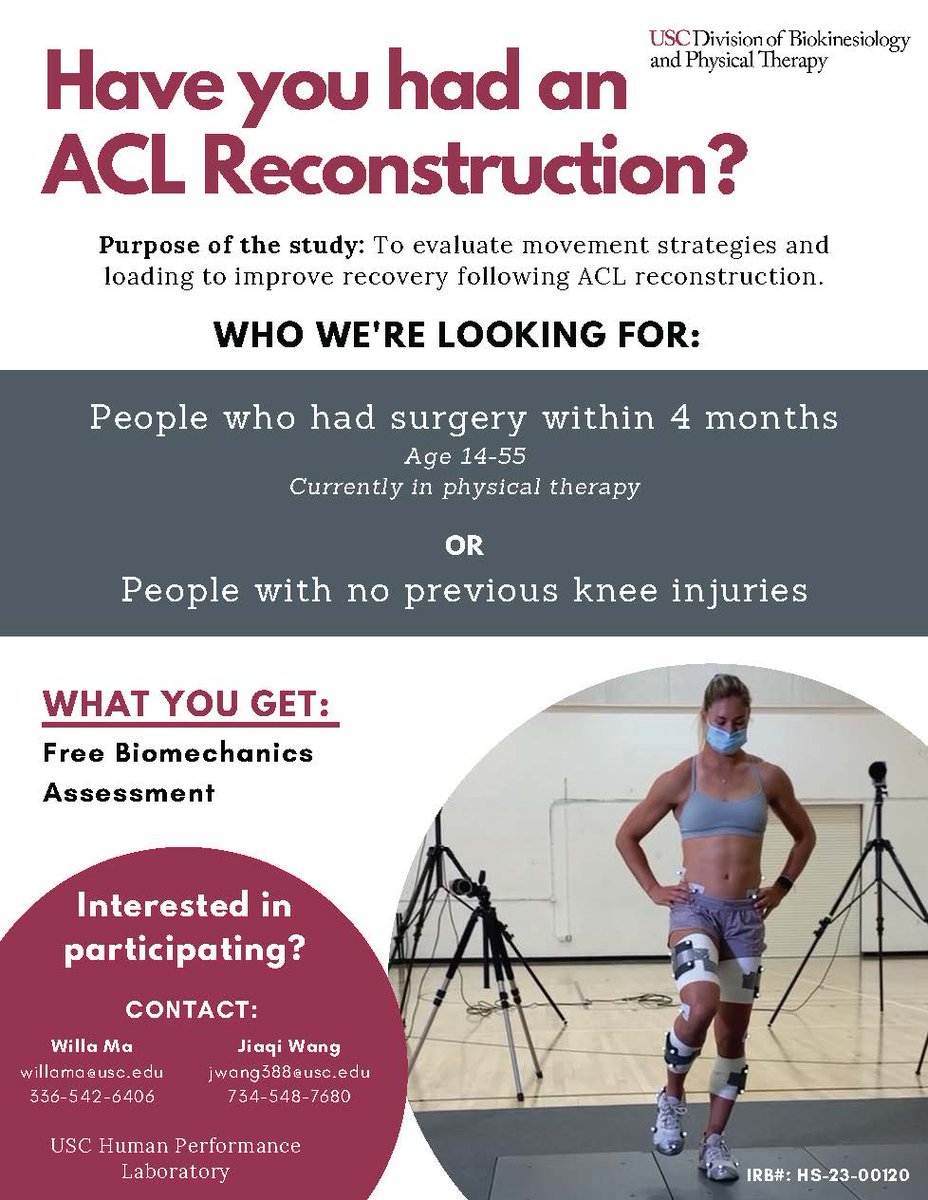 🔍 Are you 3-4 months post ACL reconstruction or having no knee injuries? We want to hear from you! 🏥 We're conducting assessments in the Western Los Angeles area. If you're interested in participating, DM us for more info! #ACLreconstruction #LosAngeles <a href="/HPL_USC/">USC Human Performance Lab</a>