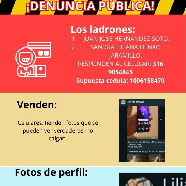 Valntynaa's tweet photo. COMPARTIR 🚨🚨
Denunció públicamente a JUAN JOSE HERNÁNDEZ SOTO, estafador con cómplice de LILIANA HENAO JARAMILLO.
Porfavor rt https://t.co/He5OeScTT6