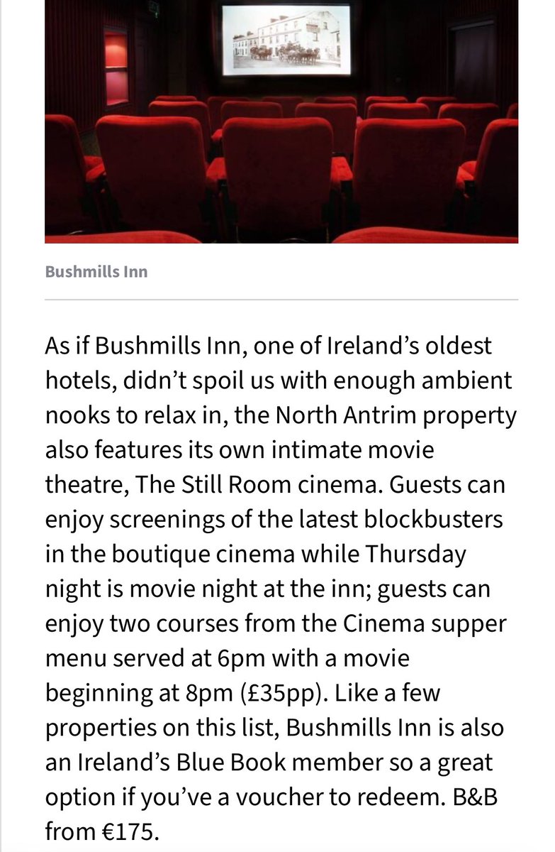 12 of the Best Hotel Cinemas across the country 🎬 Thank you to the @ThomBreathnach @IrelandBlueBook and @irishexaminer for including us in this fantastic line up! Check out the latest screenings for our Movie Nights >> bit.ly/355O2Mf