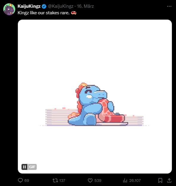 peekabao's tweet photo. 3/6
My guess is @KaijuKingz  first. 
"Kingz like our stakes rare. 🥩"
Rare as in the first to launch on @stakeland and have some $KAIJU ? https://t.co/oup2kcC5AZ