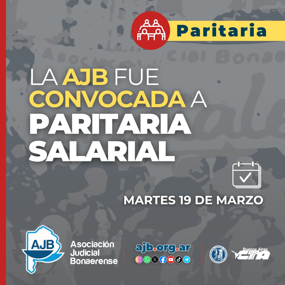 AJBOficial's tweet photo. Paritarias | CONTINUIDAD DE LA PARITARIA SALARIAL

La AJB fue convocada por el Poder Ejecutivo a  Mesa Técnica Salarial este martes 19 de marzo con modalidad virtual. https://t.co/ZxlqE4rb9Z