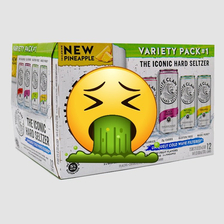 BrettIsFunny's tweet photo. Dear @WhiteClaw,
    
     Why’d you have to go and mess with my Variety Pack #1 by adding PINEAPPLE?!?🤢 

  It was difficult enough getting over the discontinuation of the Ice Tea flavors!

   Are you TRYING to get people to sober up?!?🤣😫 https://t.co/B8qJA5ztAC