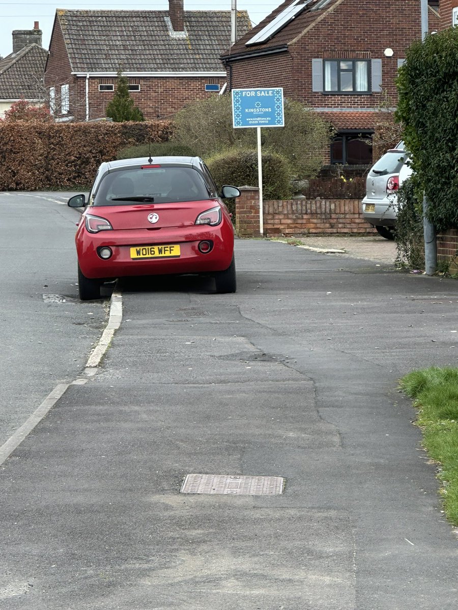 Reg no WO16 WFF parked in St Margaret’s Gardens Melksham Wiltshire on Saturday March 18 2024 at 10.17am. Parked on the wrong side of the road and partially on the footpath obstructing pedestrian access.