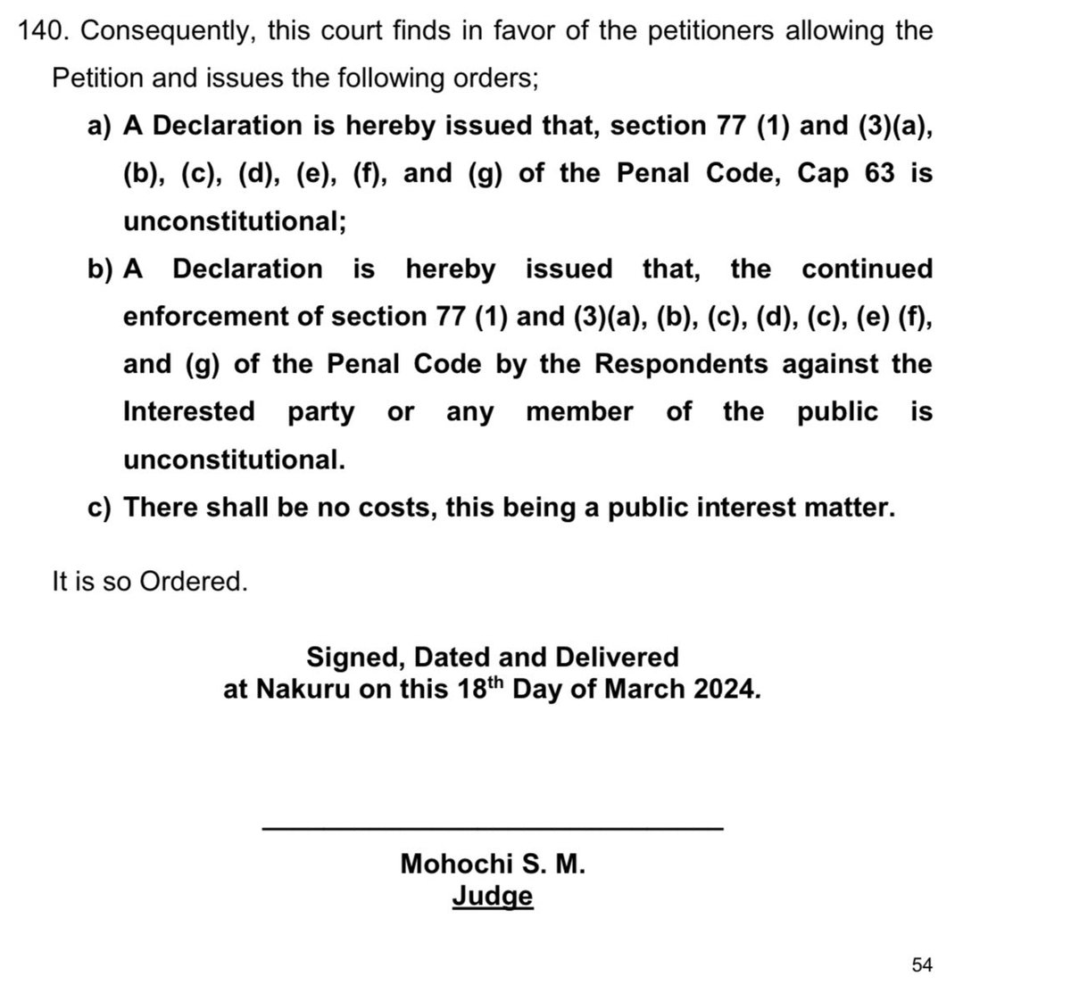 I’ve just been given a copy of this judgment by Muhochi J., issued on 18 March 2024, declaring the crime of subversion unconstitutional in the Republic of Kenya. Brilliant jurisprudence and congratulations to the ⁦@katibainstitute⁩.