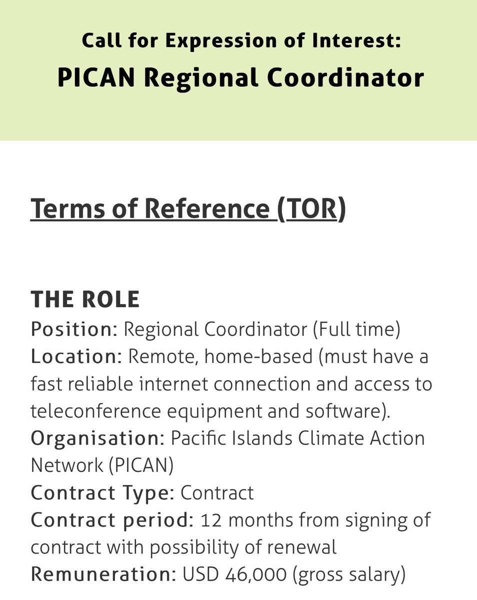 The @CANPacificIs is now recruiting its new Regional Coordinator. 

This is one the most rewarding role - if you are passionate about working on #climatejustice + you get to work with an incredible team.

Click for more details: pican.org/vacancies/regi…