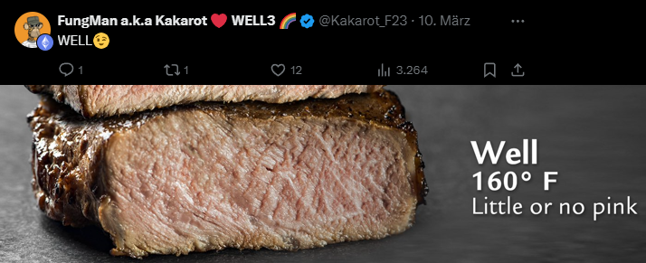 peekabao's tweet photo. 4/6
We also have the fifth and possibly most anticipated $WELL done steak with @well3official . 
Yuck, i dont like well done steaks but $WELL stake sure would be $WELL aged and vegan friendly.
Don't fade and forget to farm meanwhile. Here are some invites anon.
FLDQ6
BF9VL
AML48 https://t.co/FOZbJN4rVz