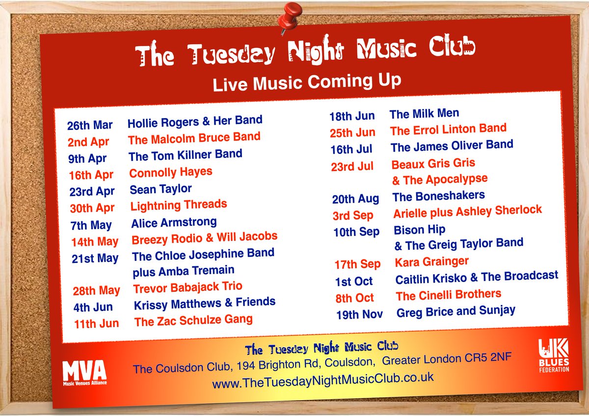 Have you got your tickets for all these shows? Get them while you can! TheTNMC.co.uk for details and tickets. @gr8musicvenues @WRINKLYCLUB @BluesMattersMag @BluesBritain @cerysmatthews @UKBluesFed @whatsoninsurrey @WhatsOnCroydon @BBCSurrey @RichardDunning