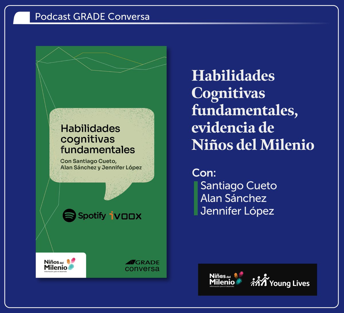 #Estrenamos nuevo episodio del #podcast #GRADEconversa sobre nuestro estudio 'Habilidades cognitivas en Perú y Etiopia' ➡️tinyurl.com/ypwwnpfz
Comentamos los hallazgos y propuestas de política de este proyecto con @SantiagoCueto6 @alan_sanchezj  Jennifer López.