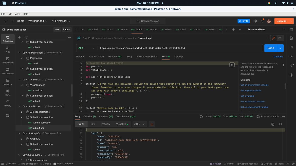 goodnessmbakara's tweet photo. #learnpostman
DAY 18
==> import an API specification
==> Review the API definition
==>"Click to Validate" to highlight any issues or discrepancies compared to the associated API schema.
#30daysofpostman
@getpostman https://t.co/m2o4PgNknD
