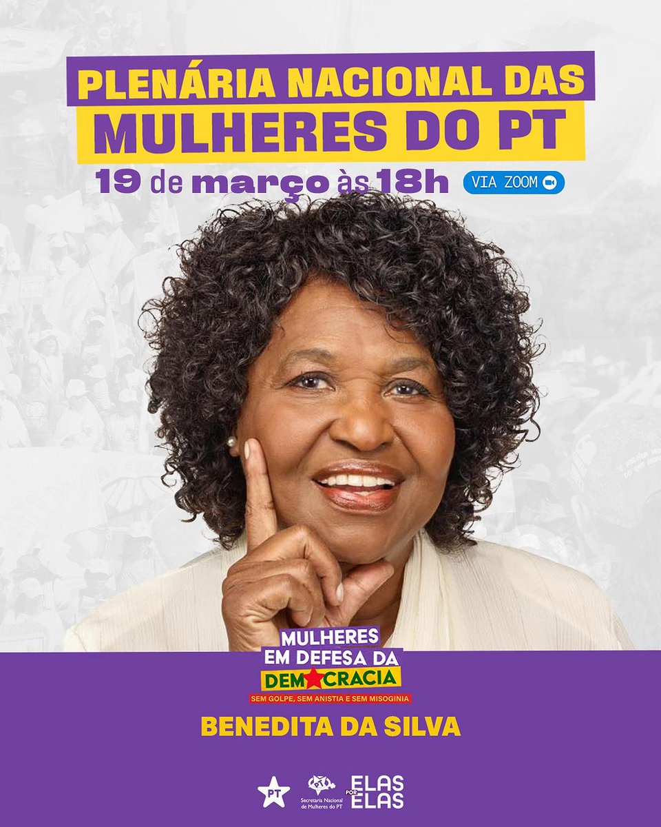 ptbrasil's tweet photo. 🟣 O Partido dos Trabalhadores e das Trabalhadoras convoca você, mulher petista, para a PLENÁRIA NACIONAL DAS MULHERES DO PT! https://t.co/19fG0dGfrB