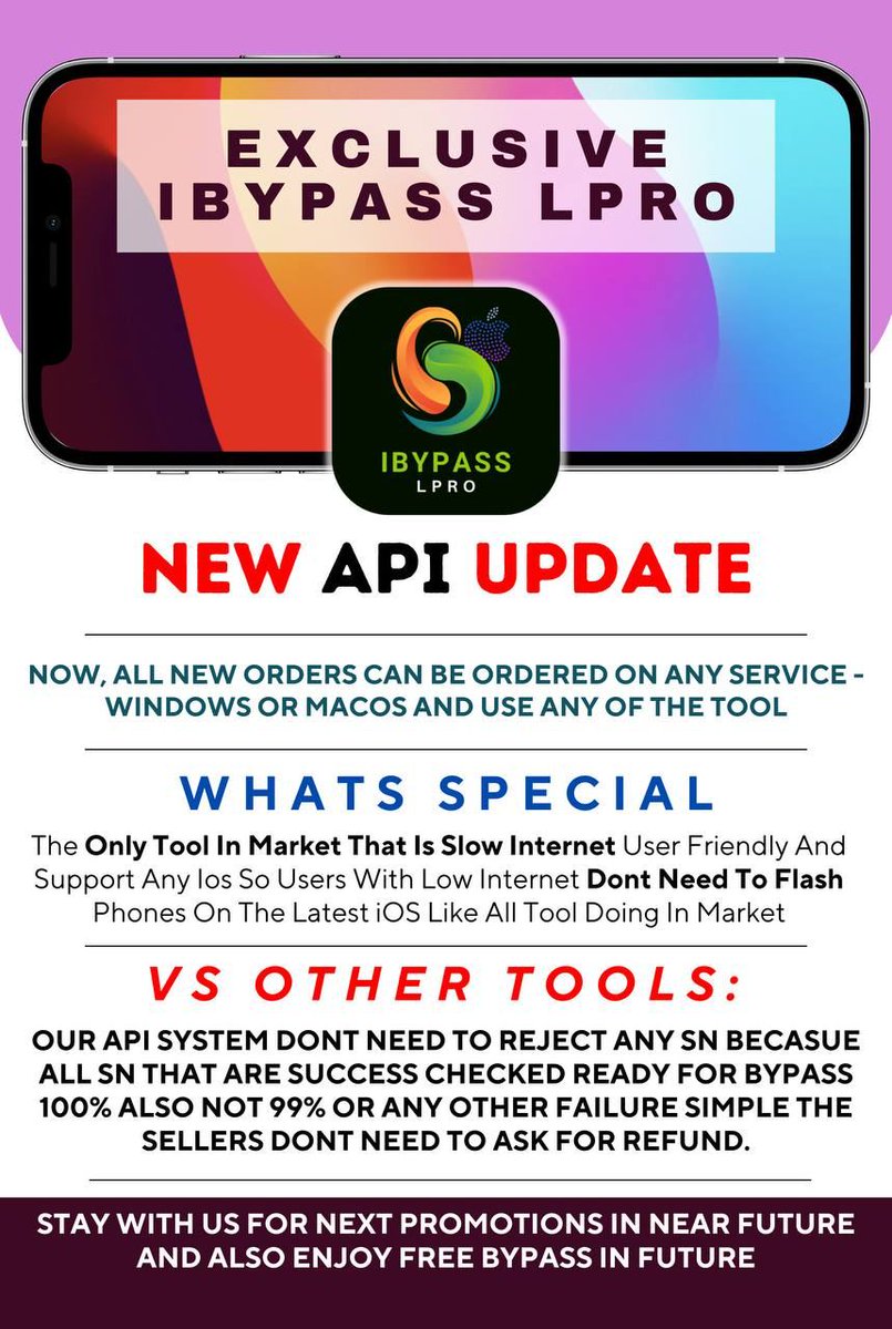 LU_LegitUnlocks's tweet photo. Hot iBypass LPro Double API on One Service Name 
Win/MacOS Supported - Welcome to LU Team https://t.co/vDkB499ENR