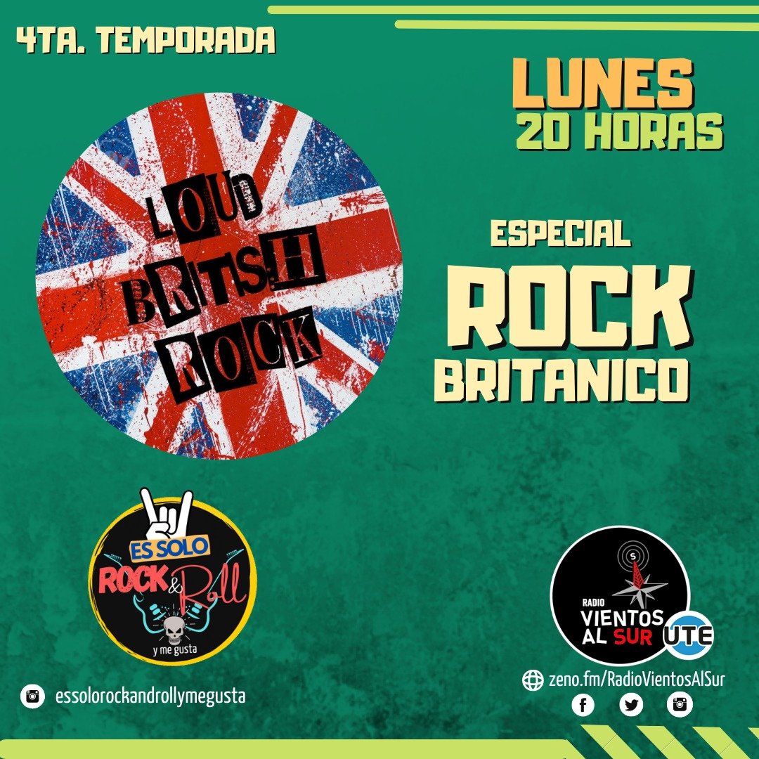 Este lunes llega el programa 85 de #EsSoloRockandyMeGusta . Te traemos el rock británico  Solo acá en @radiovientosalsur      #Lunes20Horas.                     zeno.fm/radio/RadioVie….                 
#radio  #Musica. #Rocknacional #rockinternacional