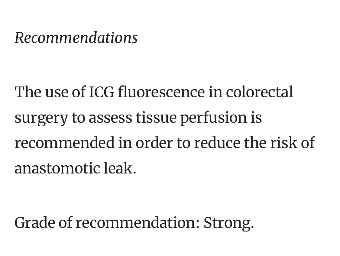 Salvador Morales Conde (@smoralesconde) on Twitter photo Ya no es cuestión de lo que pensemos…ya es cuestión de lo que la evidencia dice
La guía clínica de la @eaes refiere que el uso de ICG en cirugía colorectal reduce el indice de fugas…recomendación FUERTE
Está guía refuerza nuestros resultados y nuestra forma de actuar Ya no es cuestión de lo que pensemos…ya es cuestión de lo que la evidencia dice
La guía clínica de la @eaes refiere que el uso de ICG en cirugía colorectal reduce el indice de fugas…recomendación FUERTE
Está guía refuerza nuestros resultados y nuestra forma de actuar