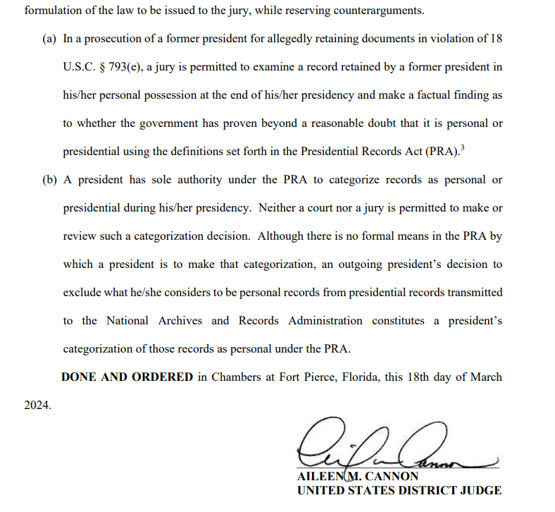 NEW: Judge Cannon continues to squeeze DOJ to define the vague terms in the Espionage Act. She just ordered Jack Smith and Team Trump to file proposed jury instructions by April 2 on how jurors should interpret 'unauthorized possession' of national defense files. She attempted…