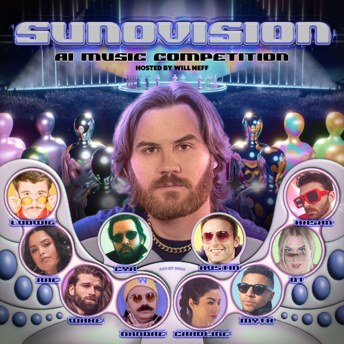 Tonight at 7 PM PST, the world's most talented streamers will clash in an epic showdown, crafting the ultimate meme songs armed with nothing but their wits and cutting-edge AI. The stage is set, the challenge is on—who will emerge victorious in the legendary SUNOVISION!