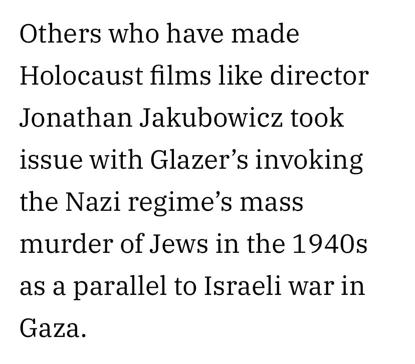 Hang on a moment. From the Variety report. That’s not what Glazer did. He objected to others using the Holocaust as a justification for the current assault. Which is quite different.