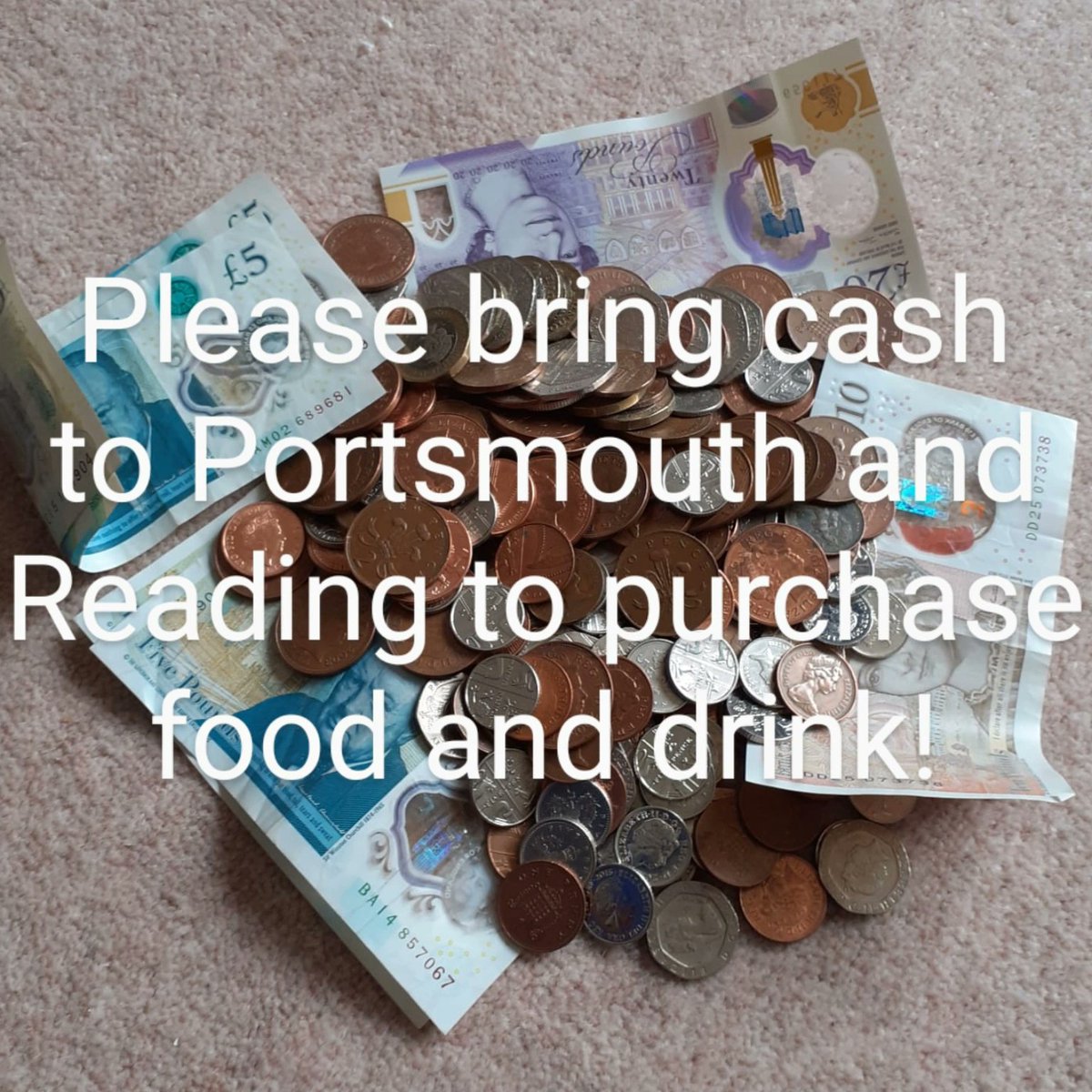 Please bring cash to Portsmouth and Reading to purchase food and drink. This is particularly important if you want to buy beer at Portsmouth as the bar is cash only 💷🍺💷🍺💷