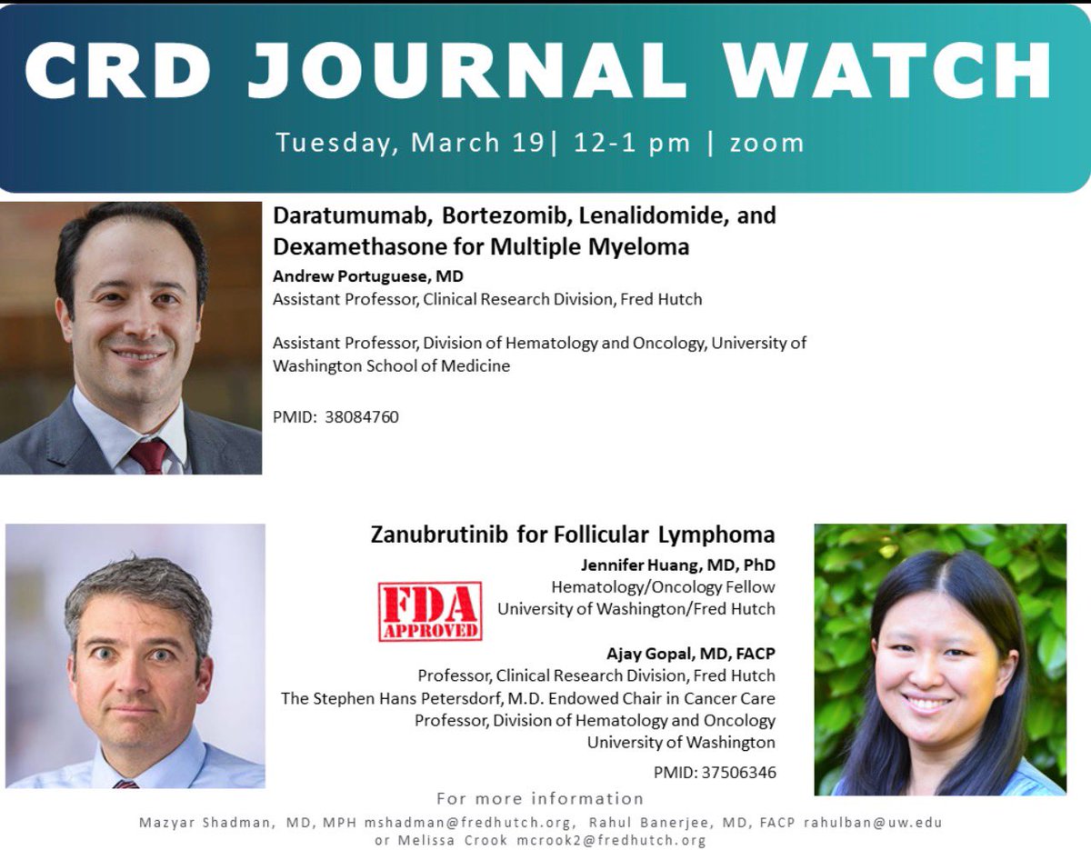 Join us for the @fredhutch clinical research division journal watch Tomorrow at noon PST