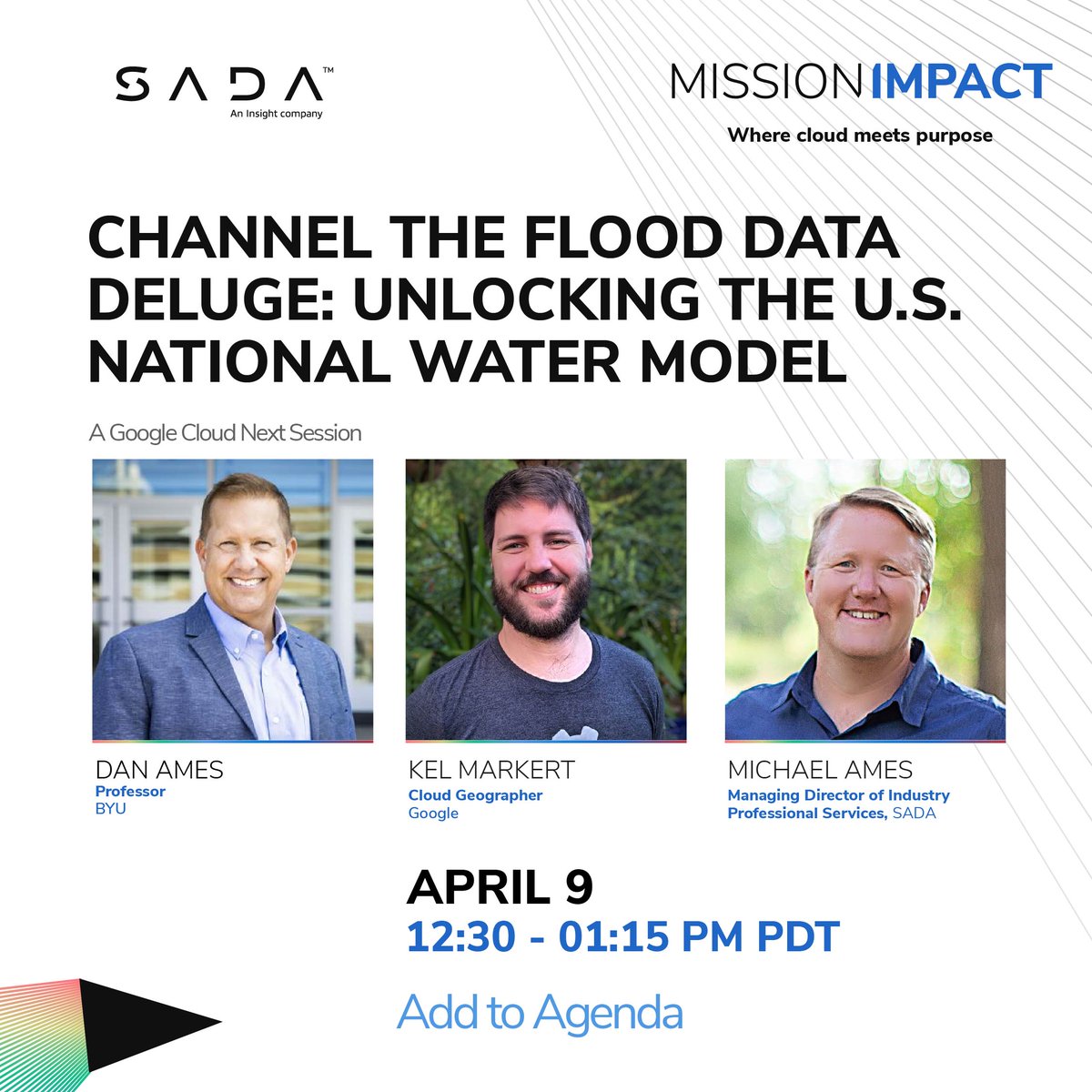 SADA, An Insight company (@sada) on Twitter photo 📢 The #GoogleCloudNext '24 agenda is live! First -- SADA invites you to join <a href="/MichaelAmes/">Michael Ames</a> alongside <a href="/KelMarkert/">Kel Markert</a>, Cloud Geographer at Google & Dan Ames, Professor at <a href="/BYU/">BYU</a>, in "Channel the Flood Data Deluge: Unlocking the U.S. National Water Model." ☁️⏭️ ow.ly/rU8L50QVVWj 📢 The #GoogleCloudNext '24 agenda is live! First -- SADA invites you to join <a href="/MichaelAmes/">Michael Ames</a> alongside <a href="/KelMarkert/">Kel Markert</a>, Cloud Geographer at Google & Dan Ames, Professor at <a href="/BYU/">BYU</a>, in "Channel the Flood Data Deluge: Unlocking the U.S. National Water Model." ☁️⏭️ ow.ly/rU8L50QVVWj
