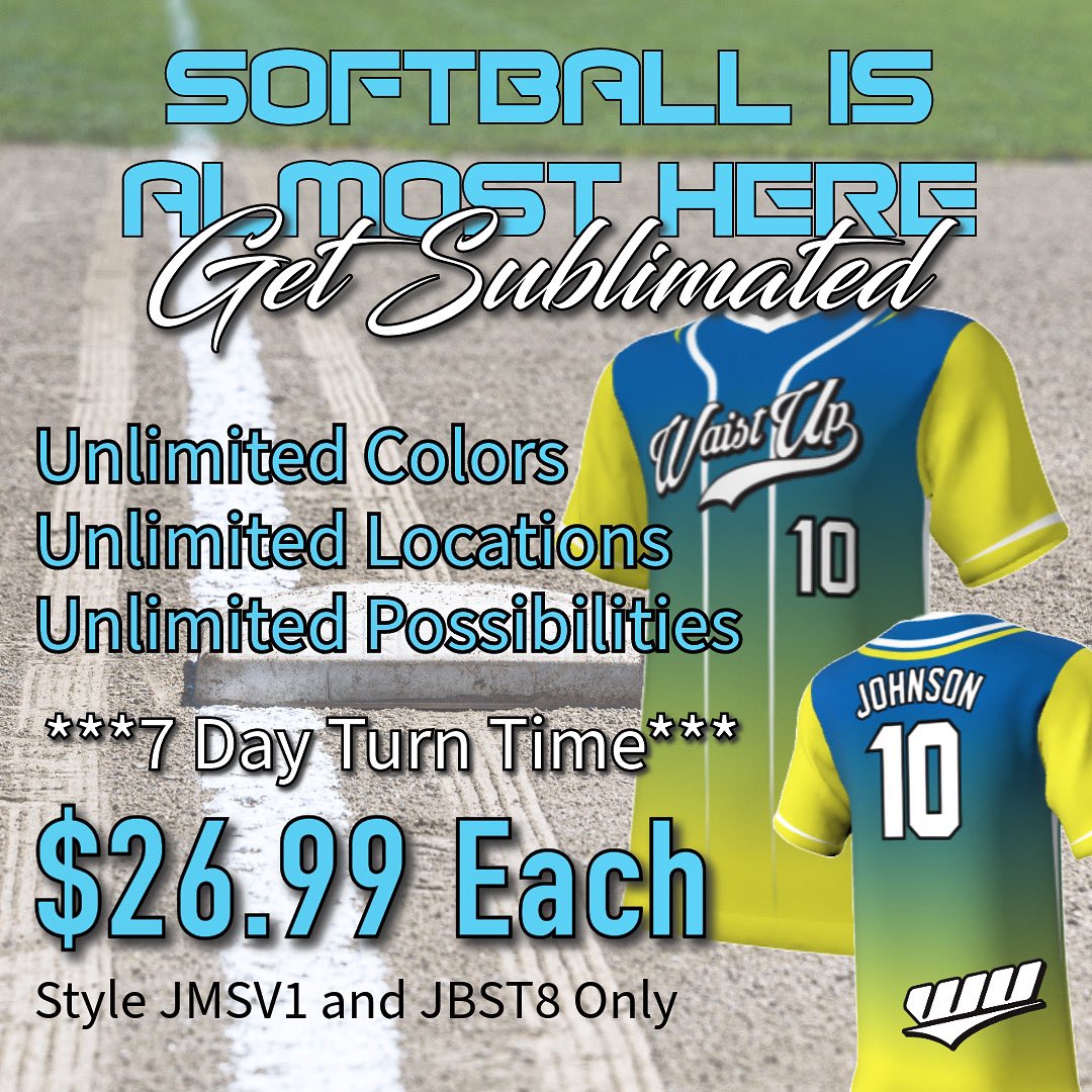 Get ready for softball season with sublimated jerseys from Waist Up waistup.com/sublimation/ #softball #customjersey
