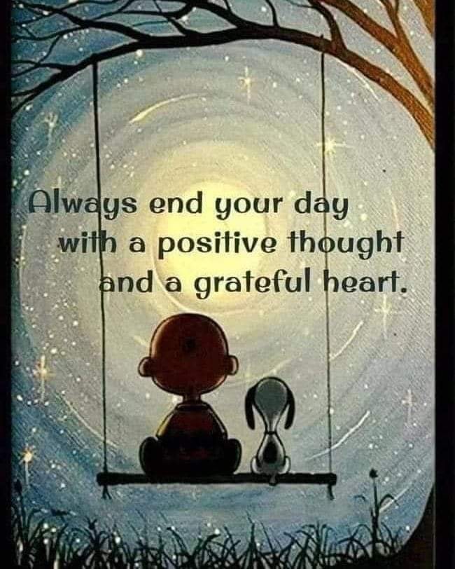 Always end your day with a positive thought and a grateful heart.