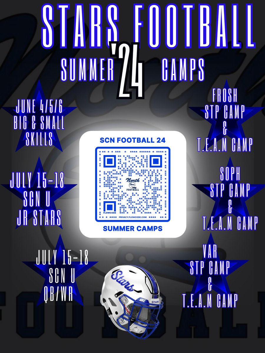 ☀️Summer Camp Registration is open 🏈 Camps All ages boys & girls 🏈No experience needed 🏟️led by @SCNFBOFFICIAL staff 🏈ages 1st -12th Grade 🏈June Big Small Skills 🏈HS Strength & Team Camps 🏈July Jr ⭐️ Camp 1st - 8th 📱 scan ⬇️ @WredlingD303 @ThompsonD303 @StCharlesD303