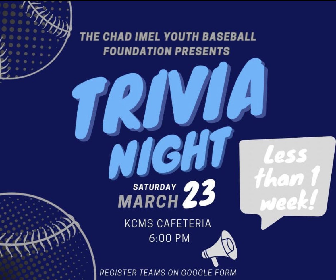 StacyImel's tweet photo. Trivia Night is less than one week away!!!

Use the link below to sign up. 

Don’t have 8 players? That’s perfectly fine. We will allow teams to have less than 8 players, but each team will have an 8 player limit. $25 per player.

https://t.co/otnzlzMGRr https://t.co/UAI0vK0gX3