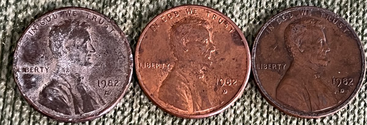 Three 1982D, small date, pennies from the same roll. None are copper; that would be a real coup.
