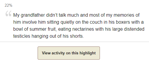 robcolvin's tweet photo. my uncle unfriended me on goodreads because i wouldn't stop highlighting and posting weird paragraphs from whatever book i was reading at the time https://t.co/NdODLbeLl7